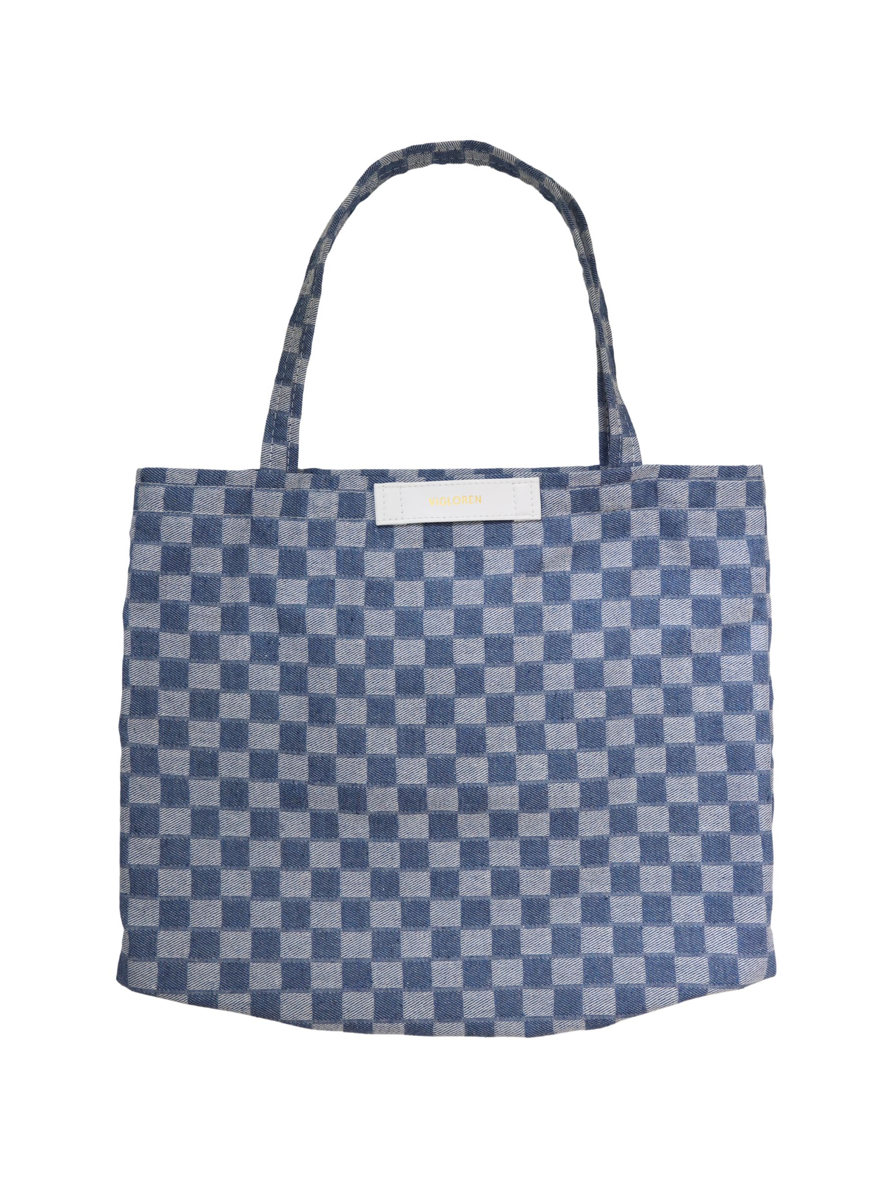 Blue Denim Check Tote