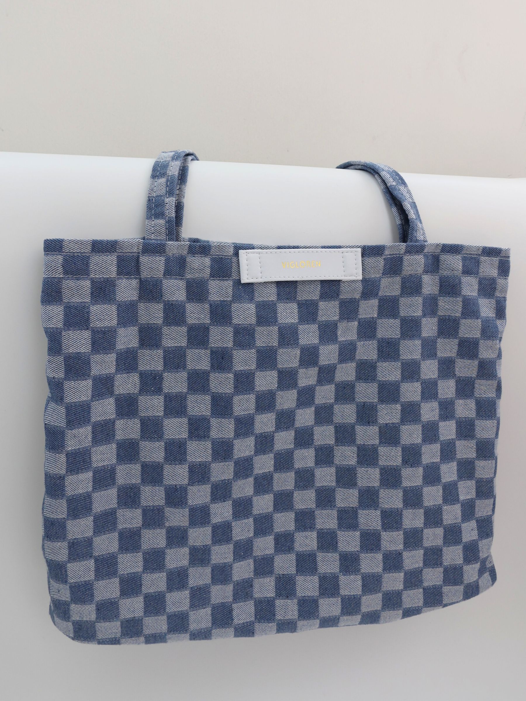 DENIM CHECK TOTE | BLUE - Image 5